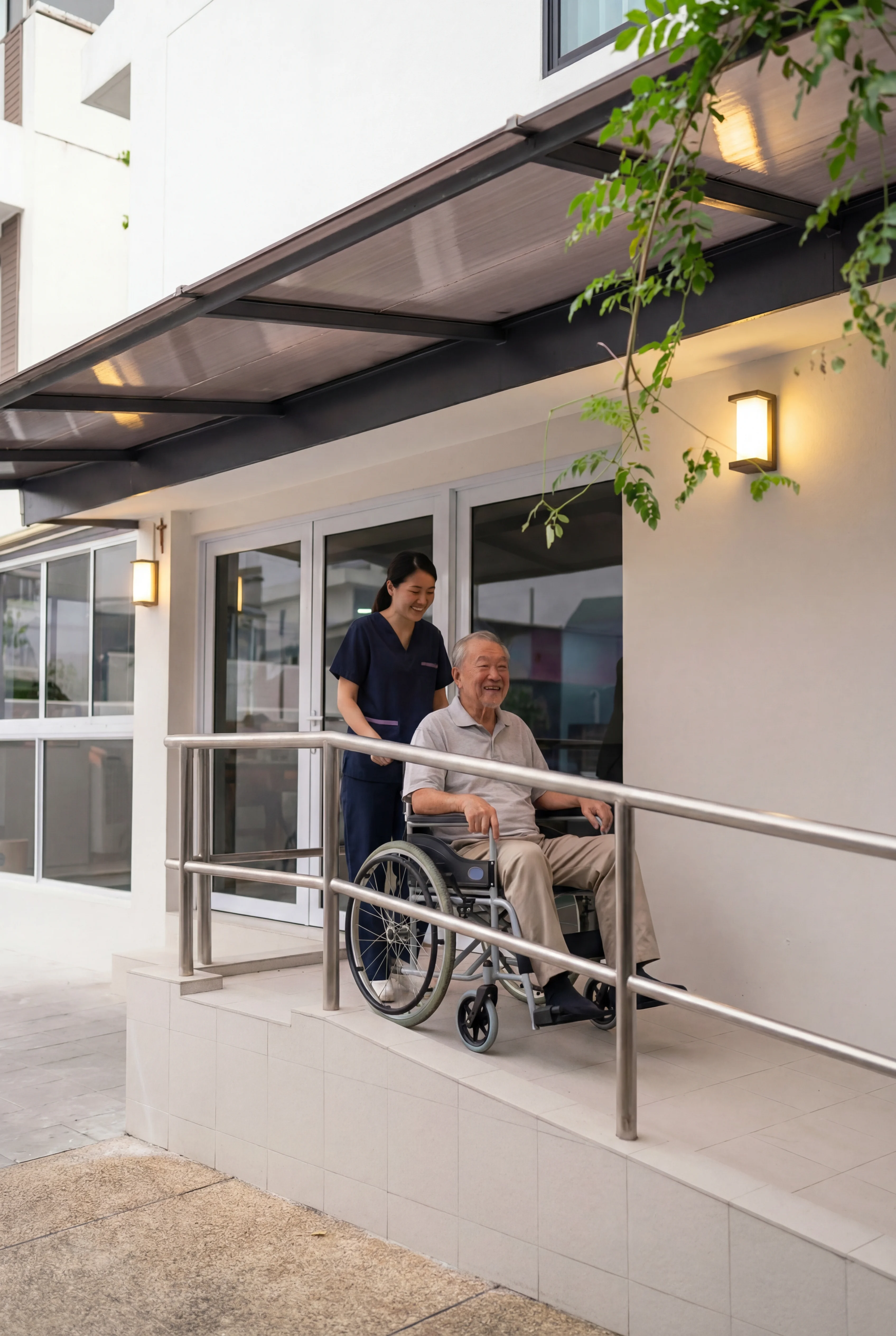 Blue Atria caregiver providing personal support to a senior resident